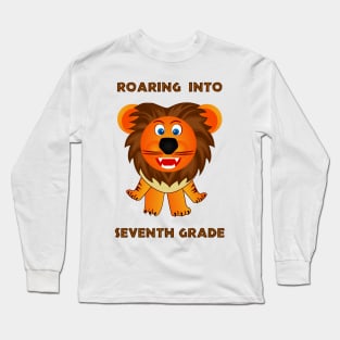 Roaring Into Seventh Grade (Cartoon Lion) Long Sleeve T-Shirt